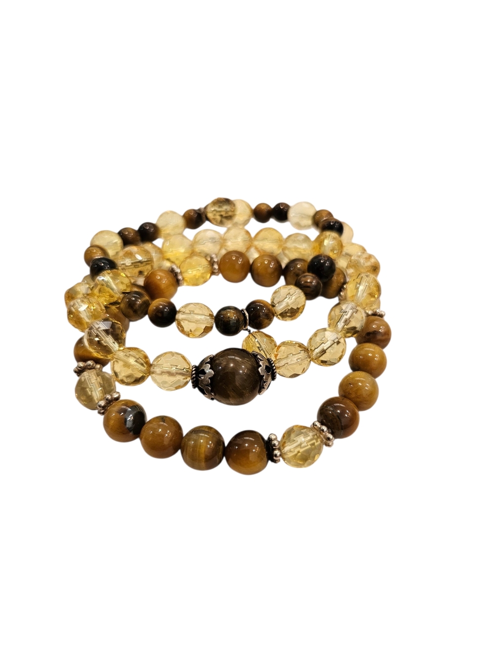 The "Golden Abundance" 3 Bracelet Set Tigers Eye and Citrine w/ Sterling Silver